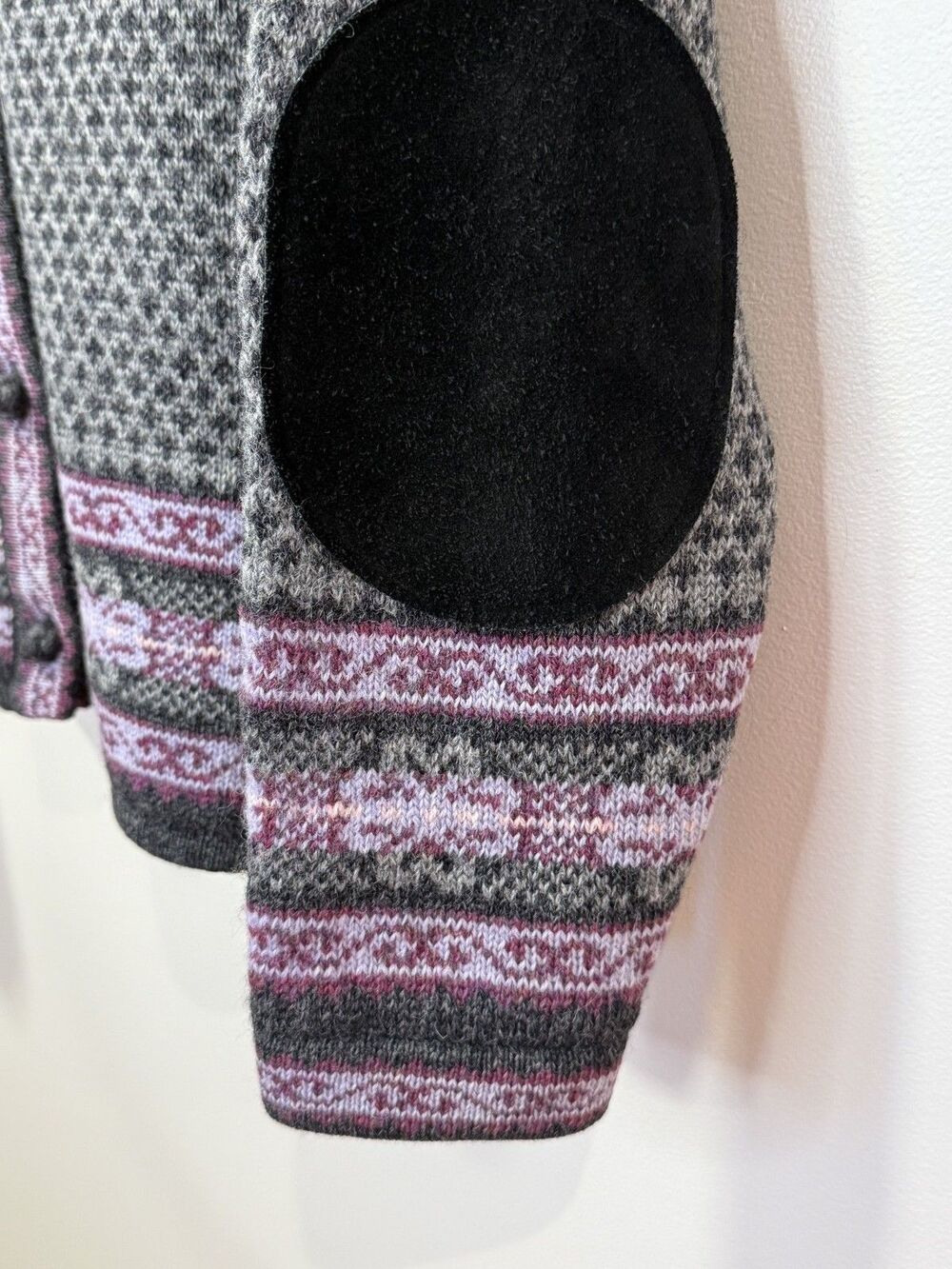 FROST Nordic Fair Isle 100% Wool Womens Cardigan Sweater Size Large Grey - Picture 2 of 8
